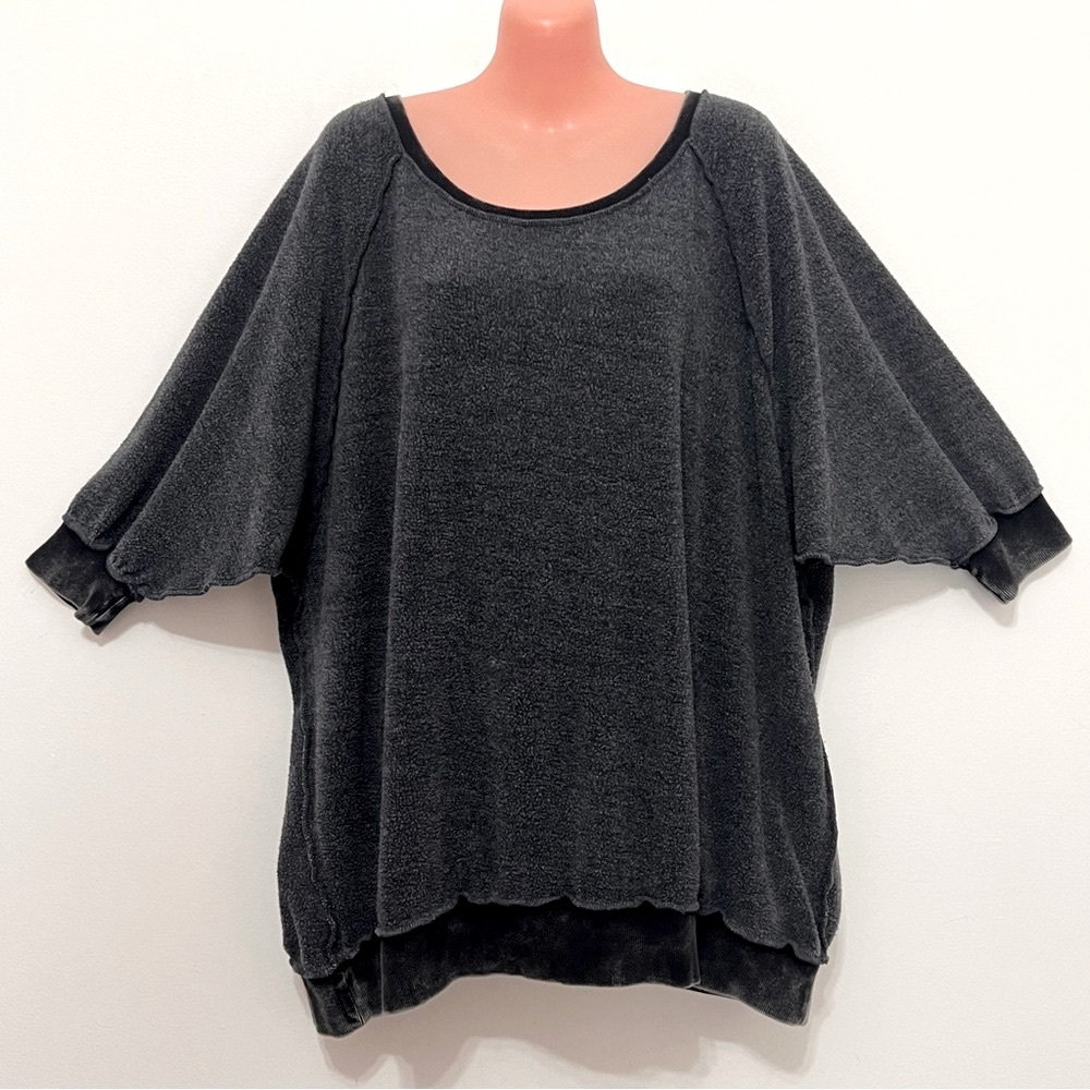Free People Oversized  Black Heather Sweatshirt Grunge Goth Lounge Modern - Picture 2 of 11